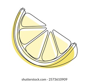 Yellow lemon slice isolated on white background. Simple citrus silhouette. Hand drawn lemon outline. Vector illustration