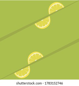 yellow lemon slice on green background