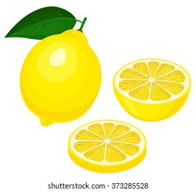 Yellow lemon, sliced yellow lemon
