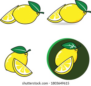 Yellow Lemon and Sliced lemon with a leaf isolated on white background. Vector illustration for decorative poster, farmers market. Perfect for packaging design of cosmetics and food.