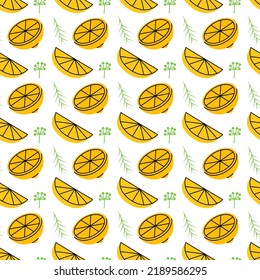 Yellow lemon slices seamless pattern. Unique sliced lemon background. Fresh citrus hand drawn pattern