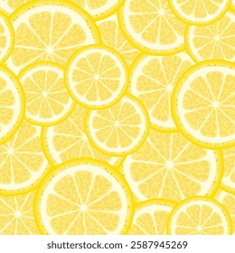 Yellow lemon slices seamless pattern.Background with citrus fruits. Vector cartoon flat illustration.