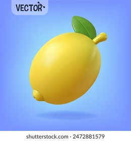 Yellow lemon. Vector icon in 3D plastic style.