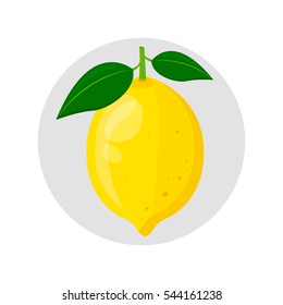 Yellow lemon. Vector illustration, eps10. Lemon isolated with leaves on white background.