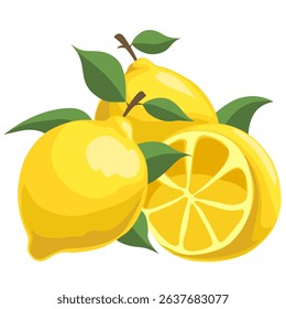 Yellow Lemon Vector Illustration – Flat Design Citrus Fruit Collection