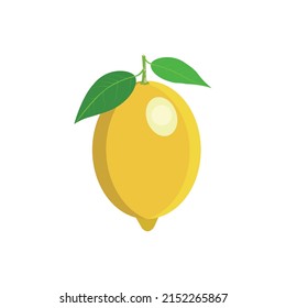 yellow Lemon vector with two leafs. Vector fruits design. Lemon design simple and Beautiful on white Background.