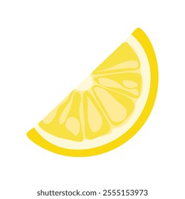 Yellow lemon wedge. Cartoon citrus fruit slice, yellow lemon flat style, fresh organic fruit healthy diet vegetarian food. Vector isolated illustration.