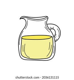 Yellow lemonade in glass jag. Fresh summer drink. Isolated hand drawn image on white background. Detox and healthy life.