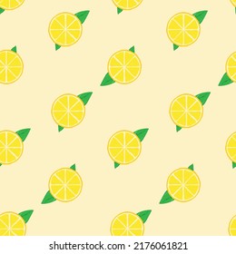 Yellow lemons. Beautiful seamless vector pattern with lemons and leaves. Perfect for wallpapers, web page backgrounds, surface textures, textile design, cover, farmers market, notebooks