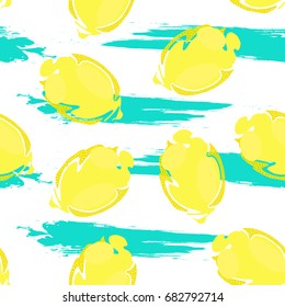 Yellow lemons colored graphic seamless pattern. Element for wallpaper, textile print design, menu decoration, backdrop, wrapping cover. Botanical illustration.