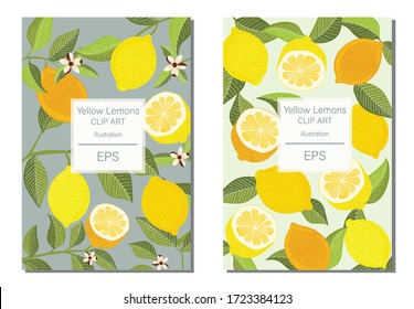 Yellow Lemons & Foliage clip art ull of fresh yellow Lemon fruit illustrations, this collection is perfect for easy design of wall art,