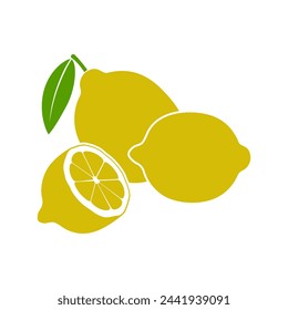 Gelbe Zitronen Grafik-Symbol. Drei Zitronen Zeichen isoliert auf weißem Hintergrund. Fruchtsymbol. Vektorgrafik