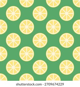 Limones amarillos en la mitad sobre fondo verde Ilustración vectorial de patrón sin fisuras