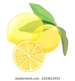 Limones amarillos con hojas y medio limón con diferente transparencia en un fondo blanco. Elemento de diseño para tela, papel pintado, papel de envoltura, textil, decoración