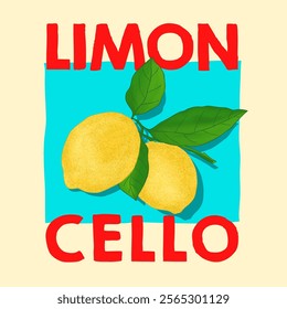 Yellow lemons on a branch. Limon Cello.