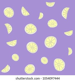 Yellow lemons on a purple background. Seamless pattern.