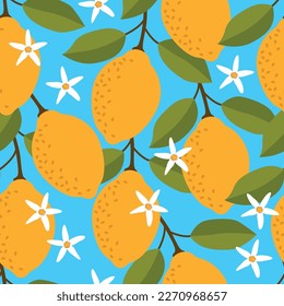 Yellow lemons pattern. Seamless pattern with lemon vector illustration background. Perfect for wallpapers, pattern fills, web page backgrounds, surface textures, textile