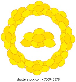 Yellow lemons in ring on white background. Vector Illustration.