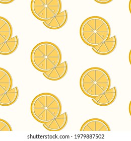 Yellow lemons seamless pattern without background. Slice and half lemon. Line art. Cover, textile, fabric