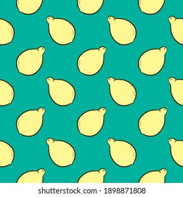 Yellow lemon,seamless pattern on green background.