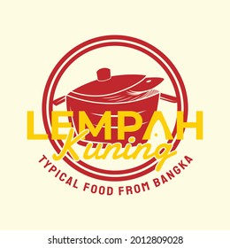 Plantilla con el logo de la limpa amarilla, comida típica de Bangka Belitung, sopa de pescado con salsa amarilla y dan de piña