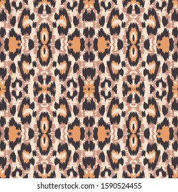 Yellow Leopard Animal Vector Seamless Pattern. Rusty Drawing Jaguar Fabric Design Graffiti Design. Mustard Handmade Tiles Pattern. Graphite Cheetah Carpet Grunge Painting.