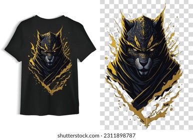 Yellow Leopard Head Warrior T-shirt Design, Leopard Head Illustration, Yellow Leopard Vector Art