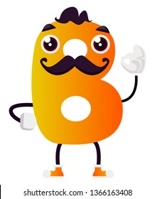 Yellow letter B with mustache vector illustration on white background
