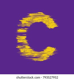 yellow letter C on a violet background, glitch effect