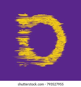 yellow letter D on a violet background, glitch effect