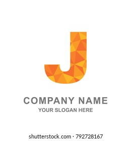 Yellow Letter J Polygonal 3D Logo Vector Icon Illustration