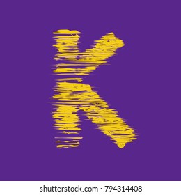 yellow letter K on a violet background, glitch effect