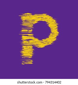 yellow letter P on a violet background, glitch effect