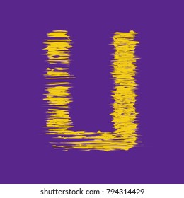yellow letter U on a violet background, glitch effect