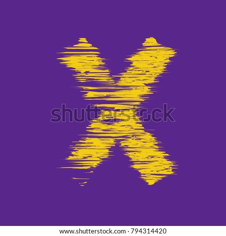 yellow letter X on a violet background, glitch effect