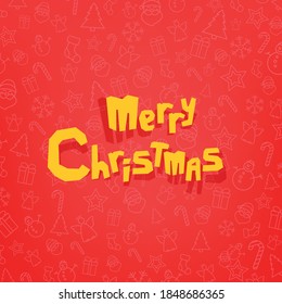 yellow letters on red background with icons