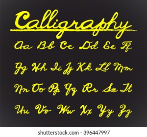 Yellow Letters Set. Calligraphy Font Alphabet Set. Handmade vector calligraphy.
