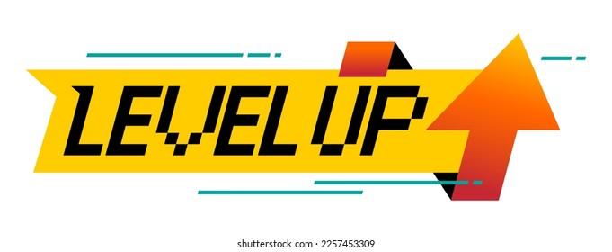 Yellow level up logotype with up arrow . Typography logo design. Flat and minimalist icon design