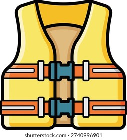 Yellow life jacket with orange and white straps