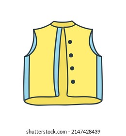 Yellow life vest doodle style vector illustration. Equipment for water rescue isolated object. Rescue Air Jacket