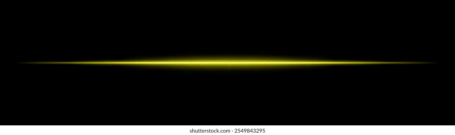 Haz de luz amarillo con un brillo luminoso y elegante sobre un fondo oscuro. Una veta Horizontal perfecta para diseños futuristas, transiciones de ciencia ficción o efectos de neón dinámicos. Efecto de luz de energía vibrante.