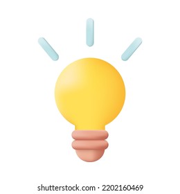 Yellow Light Bulb 3D Icon Vector Illustration on White Background. Idea Concept