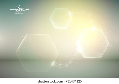 Yellow light bulb abstract background poster with electric equipment and different sized hexagons vector illustration