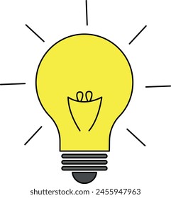 Yellow Light Bulb with black outline Silhouette Vector Illustration
