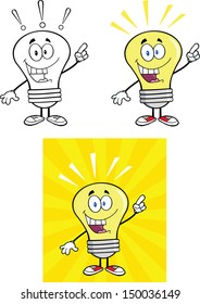 Yellow Light Bulb Cartoon Characters. Set Vector Collection 15