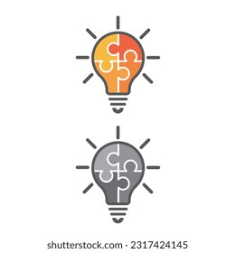 Yellow light bulb consisting of puzzle pieces - icon, vector.