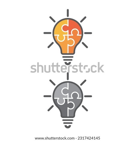 Yellow light bulb consisting of puzzle pieces - icon, vector.