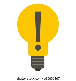 Yellow light bulb with exclamation mark inside icon flat isolated on white background vector illustration