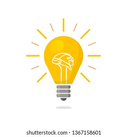 Yellow Light bulb flat icon with rays shine. Energy and idea symbol isolated on white background. Vector Illustration