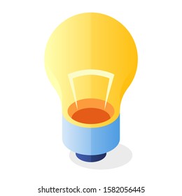 Yellow light bulb flat icon. Inspiration, innovation, inner energy, creative or scientific successful idea, solution, eureka, invention, brainstorming concept. Vector illustration isolated on white.